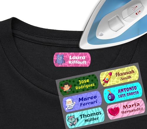 100 Etiquetas Adhesivas para Ropa Personalizadas. Medida 5cm x 2cm. Pegatinas termoadhesivas para planchar. (Animales Simpáticos)