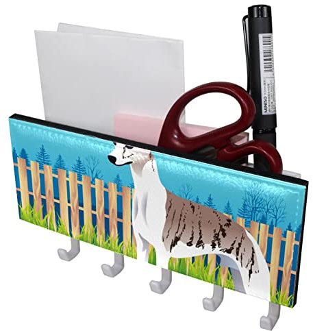 Cute Whippet 5 Haken Schlüsselhalter Schlüsselhaken Wandmontage, Garderobenleiste, Briefablage, Geeignet für Eingangsbereiche und hinter Türen