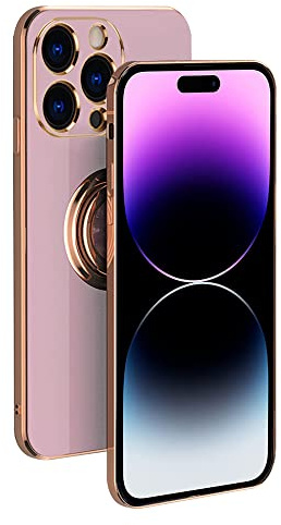 Rdyi6ba8 Custodia per iPhone 14 Pro Max, Ultra Sottile Morbida TPU Silicone Placcato Case 360° Regolabile Anello Magnetica Supporto Ring Cover per iPhone 14 Pro Max - Viola