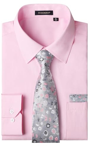 HISDERN Chemise Homme Manches Longues Formelle Chemises Business avec Cravate Habillée Ensemble Mariage Casual avec Poche Regular Fit S-4XL