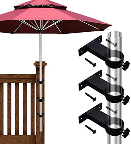 VANROUG 3 x schwarze Terrassenschirmhalter für den Außenbereich, Klemmhalterung für Deck, Geländer, Zäune, Balkon oder Innenhof