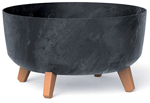 URBNLIVING Maceta cuadrada grande de aspecto moderno para interiores y exteriores, decoración de jardín, patas de aspecto de madera (antracita)