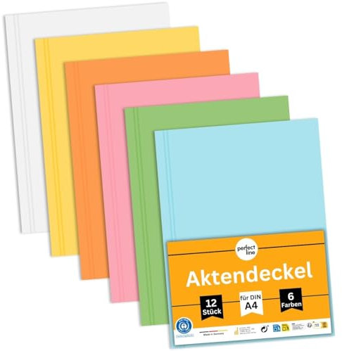 perfect line - 12 Aktendeckel DIN A4 - stabile Papp-Hefter aus Recyclingkarton, 250g/m², 6 Farben - umweltfreundlich, Blauer Engel zertifiziert, Made in Germany