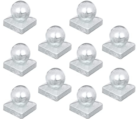 siwitec 10er-Set Pfostenkappe für Holzpfosten | 70 x 70 mm | Kugel | Zaunkappe aus feuerverzinktem Stahl | Abdeckkappe für Zaunpfosten | Pfostenabdeckung