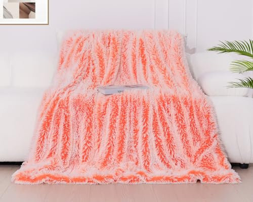 KANKAEU Kuscheldecke Flauschig 160×200 cm, Super Weich & Warme Decke, Farbverlauf Orange Kuscheldecke, Fleecedecke, Sofadecke, Tagesdecken, Couchdecke