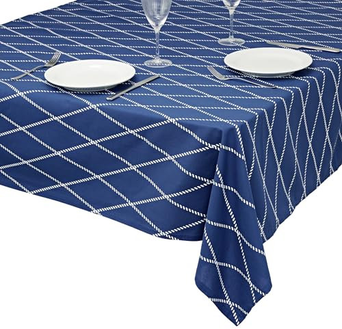 unendlich schoen - Tischdecke aus 100% Baumwolle, Beste Qualität in modernem Design, Maritim-Hanseatischer Look mit Kordelmuster, faltenfreies Fallen (140 x 180 cm, blau Weiss)