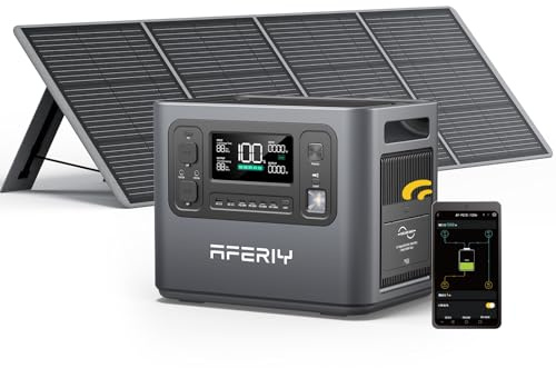 AFERIY Portable Power Station 2400W with 200W Solar Panel, 2048Wh Portable Power Station LiFePO4 230V AC Outlets, UPS, Solar Generator, Electric Generator for RV/Camping/Home