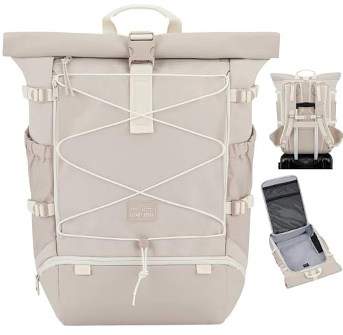 Johnny Urban Reiserucksack Damen & Herren Beige - Allen Travel L - 37L Rolltop Rucksack Groß Handgepäck - Idealer Backpack für Reisen Ausflüge Trips - Wasserabweisend