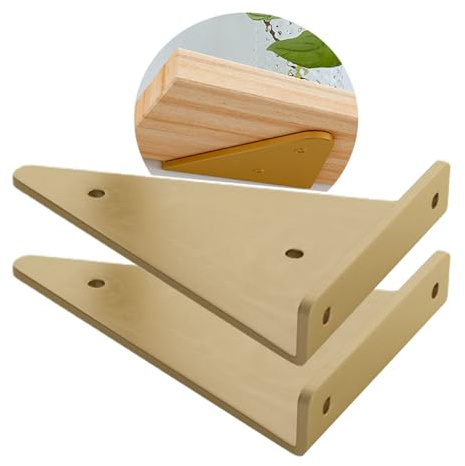 2 Stück Unsichtbare Regalträger,Tablarträger dreieckig,Wand-Winkel Halterung metall,Rechtwinklige Trennwandhalterung,Schwimmende Regalhalterungen für Zuhause,Büro,Garten (13×17cm,Gold)