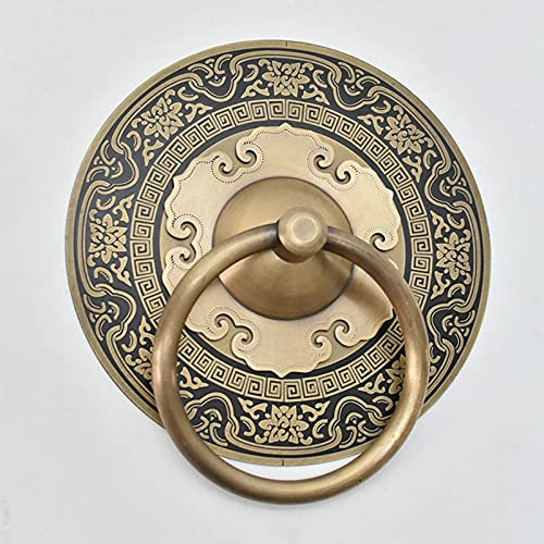 Antiker Ring-Türklopfer, blumenförmiger Türklopfer aus antiker Bronze, verdickter Retro-Türgriff für Holzschranktüren (Bronze 14 cm Durchmesser)