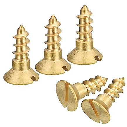 sourcing map Lot de 20 vis à bois en laiton, M4 x 10 mm, tête plate auto-taraudeuse, vis autotaraudeuses à tête fraisée pour meubles de travail du bois