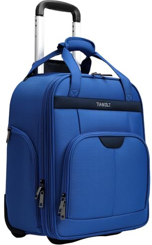 TIAWOLT Multi-Functional 16Inch Underseat Carry on Luggage with Wheels Softside Lightweight Compact Travel Business Suitcase Bag for Pilots and Crew, Blue, Underseat 16-Inch, Softside Underseat