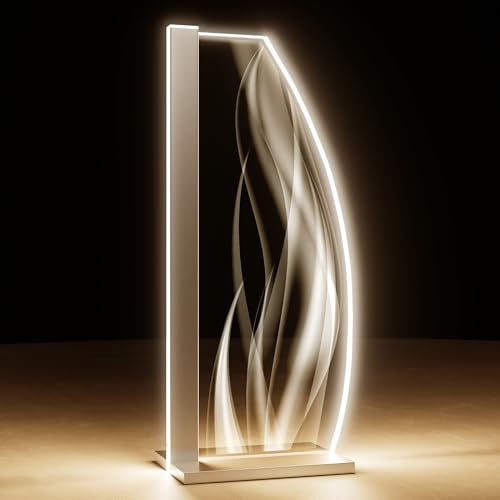 Luverre Tischlampe | LED-Leuchte | Glas-Leuchte mit Gravur für Nachttisch, Kommode, Wohnzimmer | Abstrakt, Geometrie, Kunst (Wellenfusion, Segel | silber)