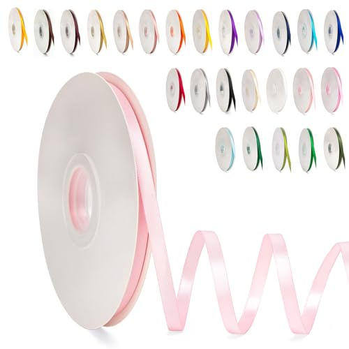 POPOYU 0.6CM Schleifenband Rosa, 6mm x 91m Polyester Satinband Dekoration Geschenkband Stoffband Seidenbänder für Heimwerkerkunst DIY-Handwerk, Geschenk Verpackung, Schleifen, Hochzeitsdekoration