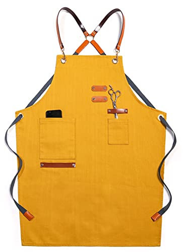 Werkzeugschürze, Arbeitsschürze mit Taschen, Arbeitsschürze, Segeltuchschürze, Werkstatt-Werkzeugschürze mit verstellbaren Trägern for Friseur, Küche, Gärtner, Café (Farbe: Blau, Größe: XL) (Farbe: Ge