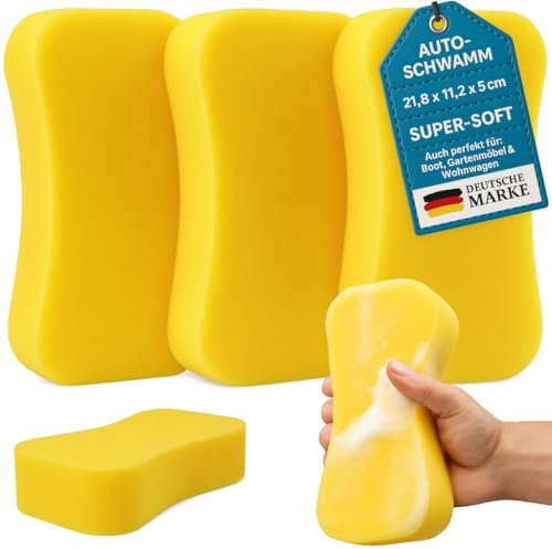 Jumbo Autoschwamm - 3er Set - Allzweckschwamm – lackschonend, kratzfrei, saugstark, entfernt Schmutz mühelos, Reinigung außen und innen, Felgen & Lack und Fenster Auto Boot