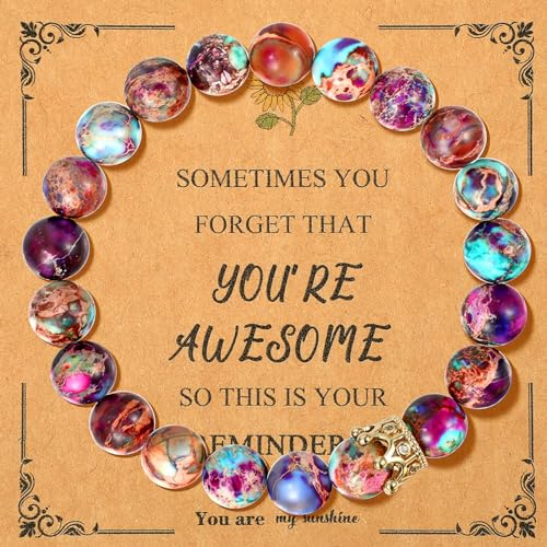 PHOGARY Perlenarmband Damen, Edelstein Heilsteine Armbänder Damen 8mm, lila-blaue Kaiserjaspis Naturstein Perlen Armband Yoga Armband, Positive Geschenke für Frauen, Mädchen, Mama, Beste Freundin