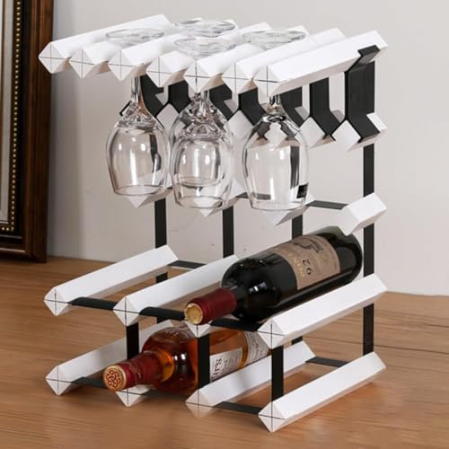 Generisch WeinregalRegal-Arbeitsplatte, Regal-Arbeitsplatte mit Glashalter, freistehendes Holz, 6–15 Flaschenregale, Arbeitsplatte für Küche, Esszimmer, Büro, Bar-Ecke (Farbe: /Natural A) (/Weiß eine