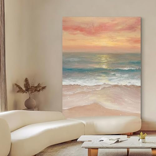 Modernes, 100% Handgemaltes, Großes Kunstwerk – Warme Farbe, Meeres-Sonnenaufgang-Textur Auf Leinwand, Heim-Ölgemälde, Kunstwerk, Bilddekoration Für Büro, Wohnzimmer, Treppenhaus-Dekoration,