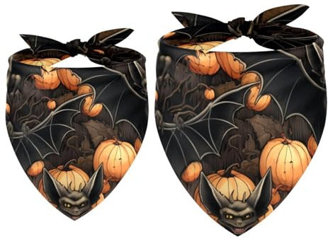 Hundehalstuch, Dreieckstuch für kleine, mittelgroße und große Hunde und Katzen, Dreieckstuch für Halloween, Fledermäuse und Kürbisse, 2 Stück