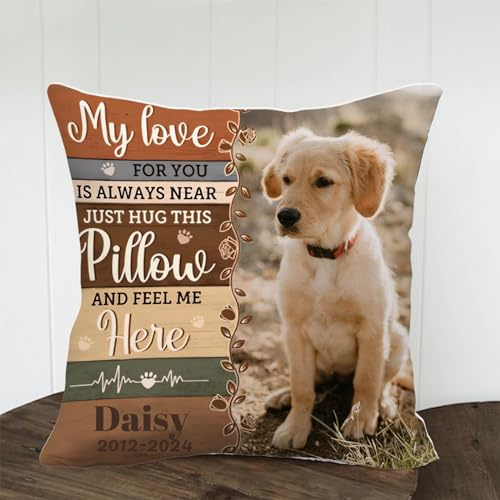 Personalized Pet Throw Pillow Case | Gifts for Loss of Dog, Cat, Dog Sympathy,Personalised Photo Pillow Cover, Square Cushion Cover for Winter New Year Decor (Retro)