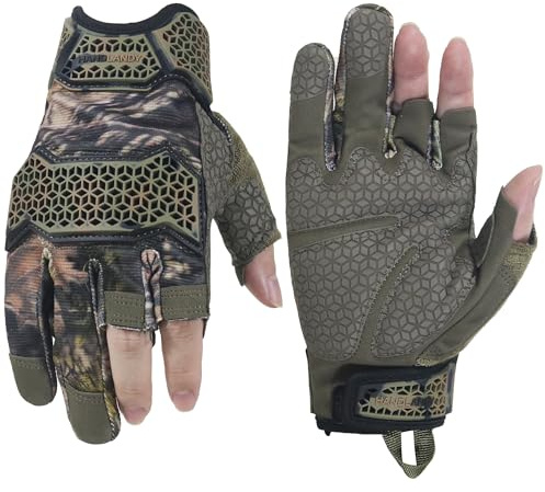 Leather Framer Work Gloves, Half Finger Padded Palm Gloves, Work Gloves with Open-Finger, Safety Gloves for Men, ArmyGreen L