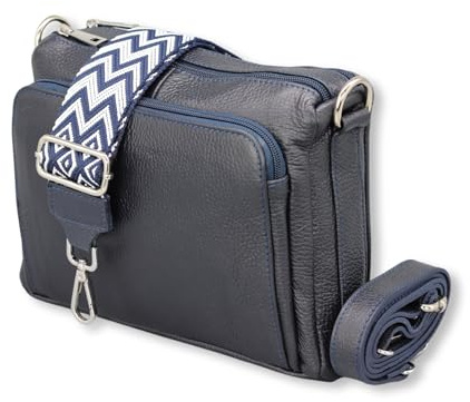 Adel Bags Becky Damen Umhängetasche Echtleder Handgefertigt Crossbody Bag | Damen Schultertasche mit Ledergurt & gemustertem Riemen, Echtes Leder, 5 Fächer, Wasserabweisend, Made in Italy