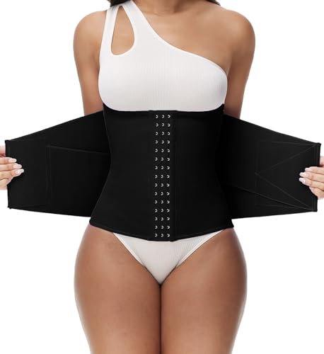 SHAPSHE Schweiß-Taillentrainer, Korsett für Damen, süßer Bauch, Taillentrimmer, Bauchwickel, Sport, Workout, Postpartum, Sauna-Gürtel, Schwarz, Large