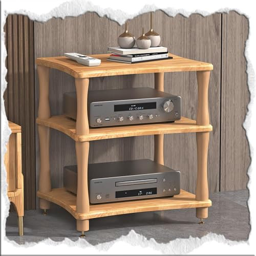ILOOXI HiFi Rack Aus Holz, Plattenspieler Tisch, Audio-Video-Medienständer, 1 2 3 4 Ablagen Druckertisch, Audio-Regal Audio-Rack HiFi-Rack-AV-Regal Für Verstärker/Player/TV-Zubehör ﻿ ﻿(Natural wood,3-