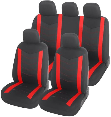 Upgrade4cars Auto-Sitzbezüge Set Universal rot | Auto-Schonbezüge Vordersitze & Rückbank | Auto-Sitzbezug Schwarz | Autozubehör Innenraum | Geschenke für Frauen und Männer