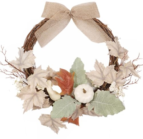 Zomtier 40cm Türkranz Herbst außen für Herbstdeko,Kürbis deko Türkranz mit Künstliches Ahornblatt Beere, Tür Fenster Wandbehang Herbst Dekoration für Erntedankfest Thanksgiving Halloween