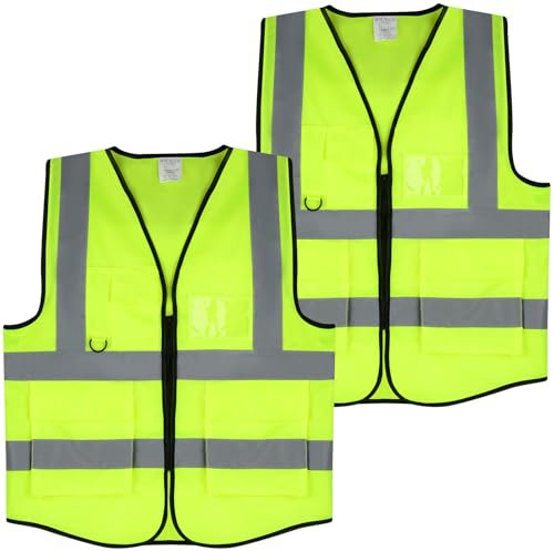 DASHUAIGE 2 Pieces Hi Vis Vests for Women Men,High Visibility Safety Vest,Fluorescent Waistcoat with Pocket and ID Holder for Outdoor Working Running Walking