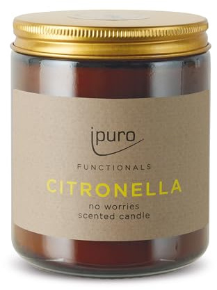 ipuro FUNCTIONALS Citronella Duftkerze im Glas - erfrischender Duft von Zitronengras, Zitrone & Verbene - Raumduftkerze, Kerze Insektenabwehr mit ätherischem Citronella-Öl für sorgenfreie Sommerabende