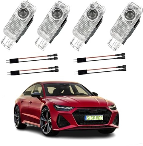 SIGANDG 4 Pezzi Compatibile con Luci Proiettore Porta,PerA1/A3/A4/A5/A6/A7/A8/Q2/Q3/Q5/Q7/Q8/TT/R8, illuminazione Sottoscocca Auto, Luce LED di benvenuto Proiettore Logo.