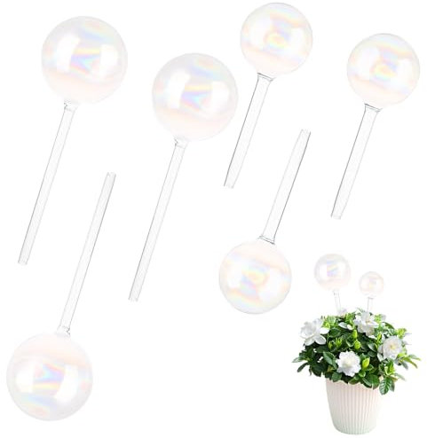 LDXDRU 6 Pack Plant Watering Globes, 14 x 5cm & 22 x 7cm Glass Plant Watering Bulbs, Iridescent Self Watering Globes Plant Self Watering Stakes for Indoor Outdoor Plants