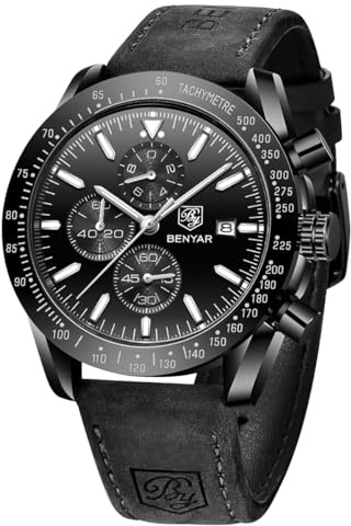 BY BENYAR Herrklockor Chronograph Analog Kvartsrörelse Vattentät Lysande Datum Läderband Armbandsur Business Casual Designer Klockor Elegant Present till Män