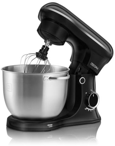 ZEEGMA PLANEET TRIO Impastatore 1500 W Robot da Cucina Multifunzione con 3 Ciotole 4 l, 4,5 l e 5,2 l, 10 Velocità Gancio per Impastare, Gancio a Foglia, Frusta Coperchio con Misurino (Nero)