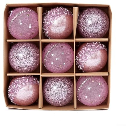 9 Stk. leuchtende Weihnachtskugeln Dekorative Ornamente für Bäume und Feiertagsdekoration (Rosa)