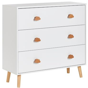 Beliani Commode à 3 Tiroirs Poignées Forme de Nuage Rangement Chambre d'enfant MDF Pieds en Bois de Pin Blanc Cloudy