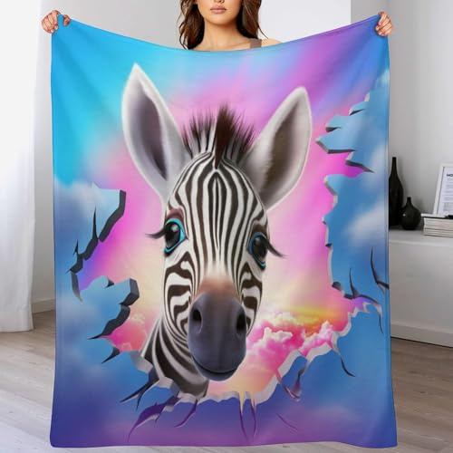 Cobija de lana de franela mullida con diseño de cebra animal para sofá, cama, lavable a máquina, manta para siesta (130 x 150 cm)