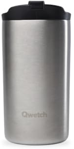 QWETCH - Travel Mug Isotherme - Inox Brossé 350ml - Thermo Café & Thé en Inox - 6h Chaud et 12h Froid - Étanche, Mug de voyage