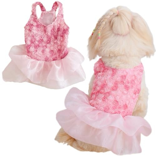Yaopelky Hundekleid mit niedlichem Herzmuster, Prinzessinnen-Haustierkleidung für Katzen, kleine, mittelgroße Hunde, atmungsaktiv, Welpen-Tüllkleid, Haustier-Outfit für Yorkie, Teddy, Chihuahua,