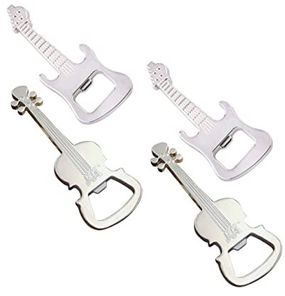 Alipis 2 Set Di Portachiavi Apribottiglie A Forma Di Chitarra E Violino Apribottiglie in Metallo Con Ciondolo 4 Pezzi*2
