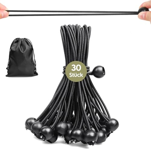 Moinkerin 30 Stück Spanngummis mit Kugel,20cm,UV-beständig & wetterfest | Naturlatex-Kern für flexible Spannung, ideal für Planen, Pavillons, Sonnensegel, Banner, Anhänger und Camping
