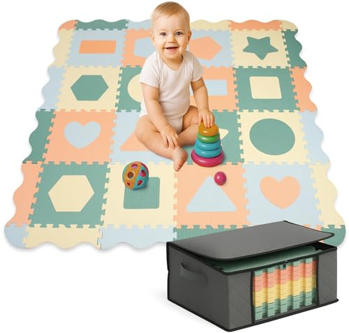 Cantoblanc® Tapis Puzzle Bebe. Tapis d Eveil Bebe + Sac de Rangement. 36 Dalles Mousse Figures Géométriques et Bordures. Tapis de Sol Grande Taille et épaisseur (140 * 140 * 1,2cm)