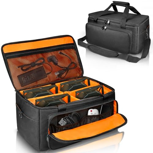 ORKELS 3/8'' Padded Stage Lighting Bag – Fits 4 Par Lights, Spotlights – Storage Bag with Fluorescent Lining, Dividers, Adjustable Straps & Accessory Pockets (4 Par Lights Case)