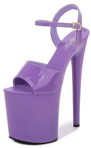 Ichlovdu Sandali sexy da donna, con tacco alto, 20 cm, a spillo con plateau da 10 cm, con punta aperta, eleganti scarpe per feste e palcoscenico, Lilla, 44 EU