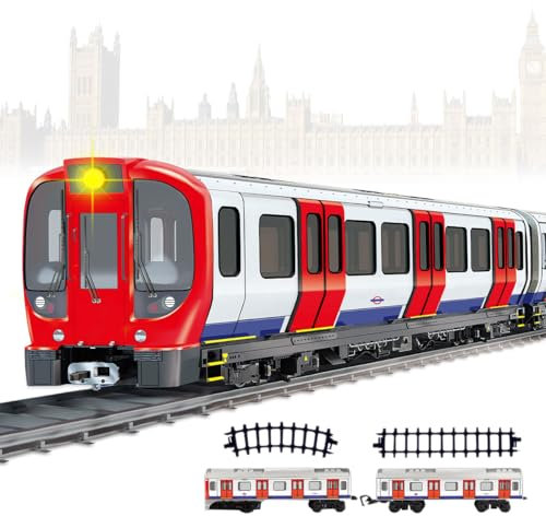 Xwin sportseries Subway Train Set Kids Track Toy Game – Educational Subway Style Toy Train Playset Light & Sound, Battery Operated, Easy Assembly, 3 Carriages, 14 Tracks Indoor Railway for Ages 3+