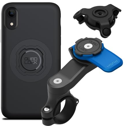 QUAD LOCK Lenker Handyhalterung für Motorrad mit Vibrationsdämpfer und MAG Hülle für iPhone XR