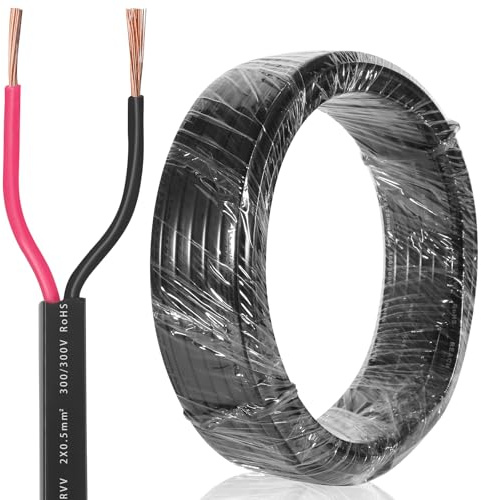 SPARKMOTO 50M Fahrzeugkabel 2 Adrig Flachkabel Fahrzeugleitung 2×0,5 mm², 2 poliges Kabel für Anhänger Beleuchtung,2 adriges Anhängerkabel für KFZ Wohnwagen LKW Industrie